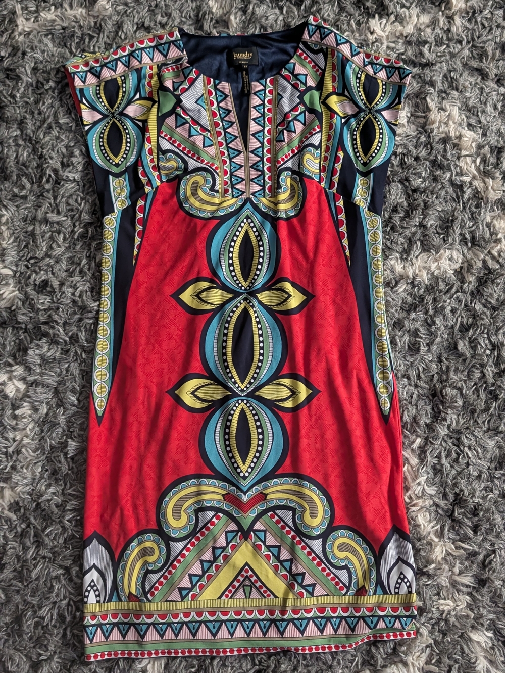 Laundry By Shelli Segal Red Multicolor Tribal Shift Dress